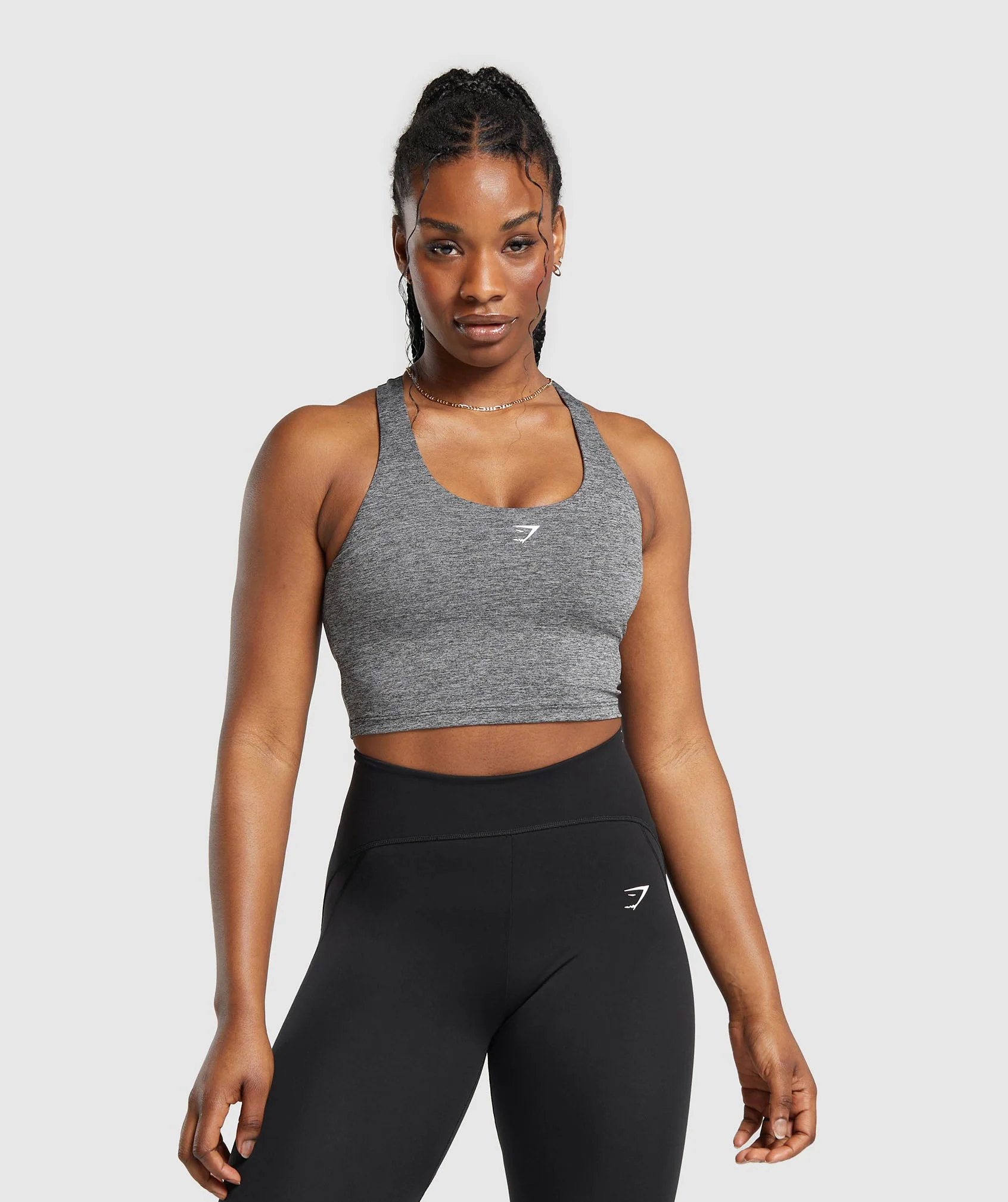 Marl Racer Crop Tank With Shelf