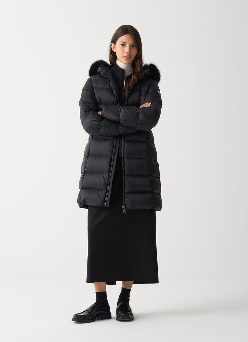 Long down jacket with faux fur