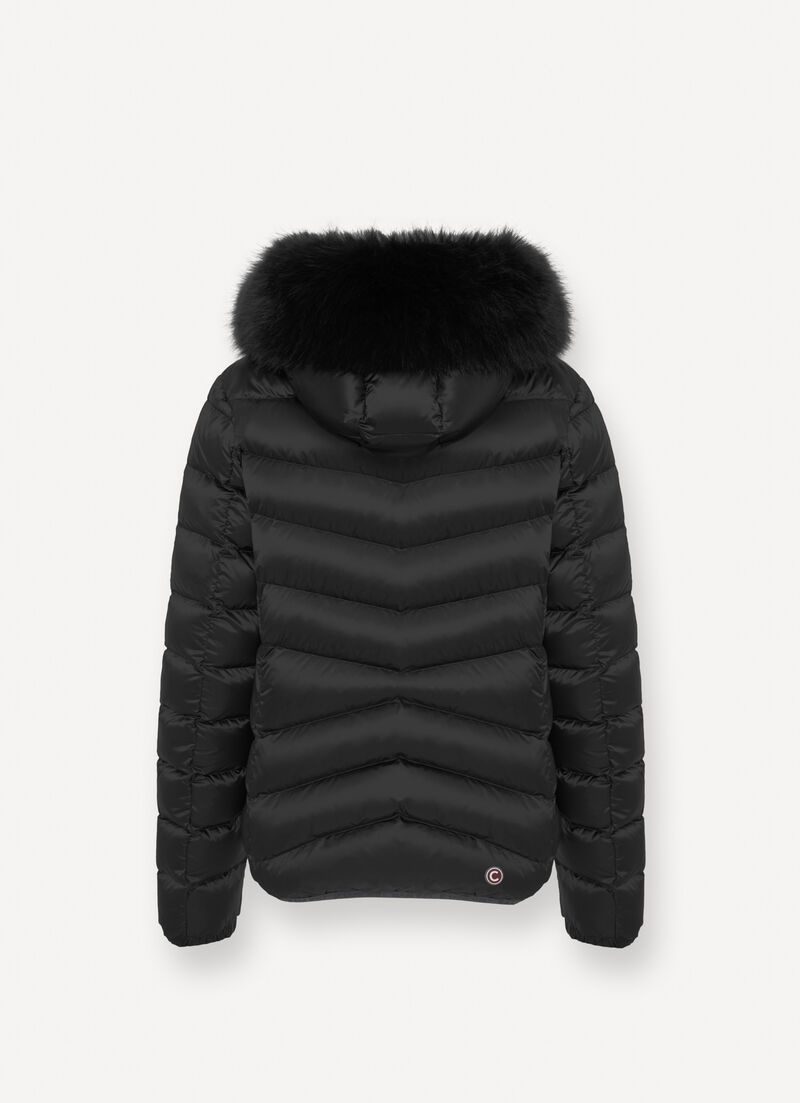 Quilted down jacket with faux fur