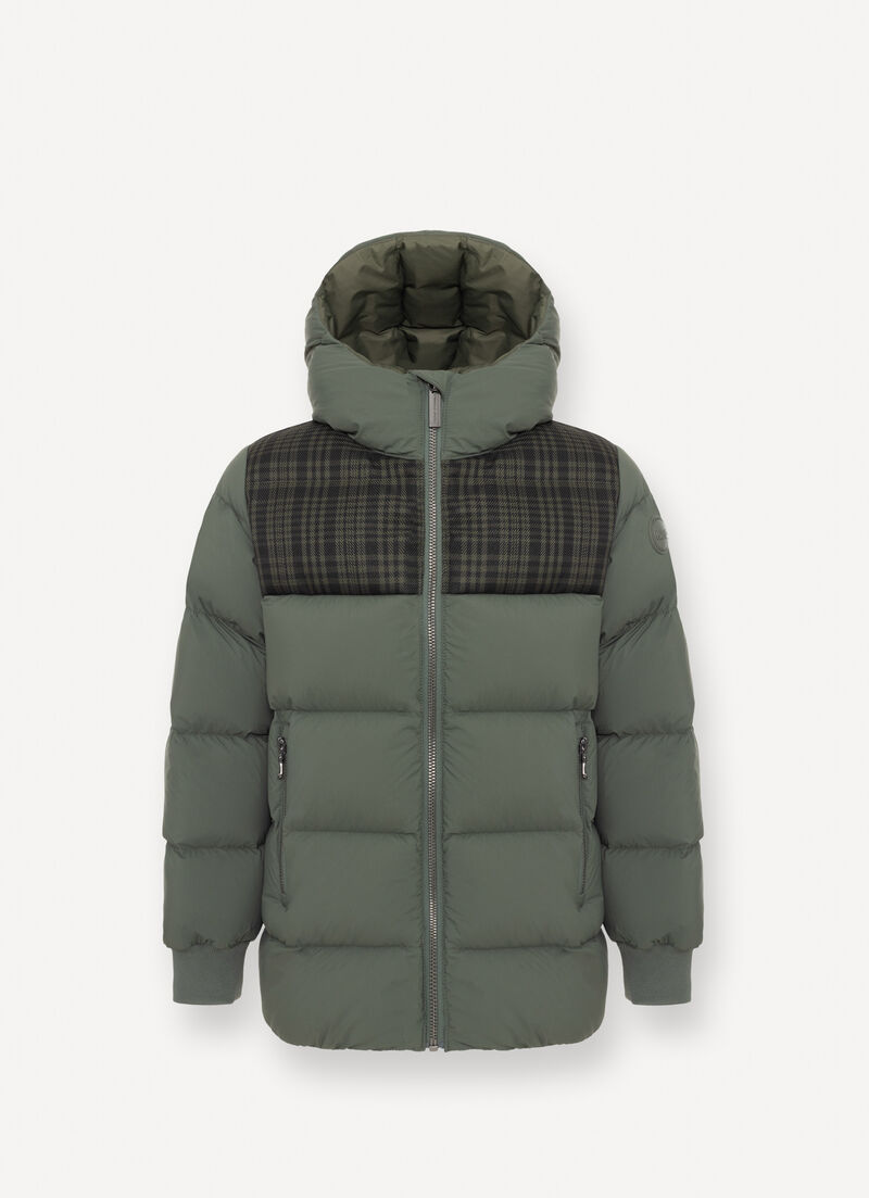 Check hooded down jacket