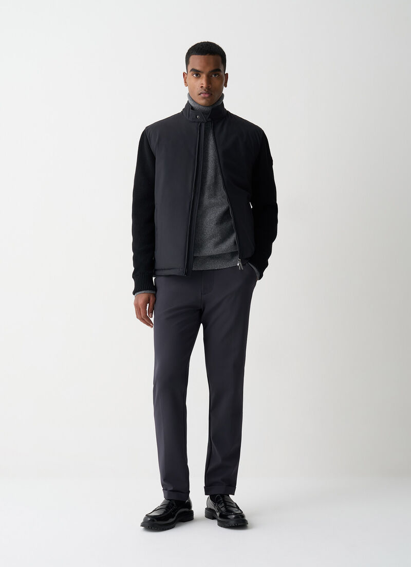 Biker jacket with knit sleeves