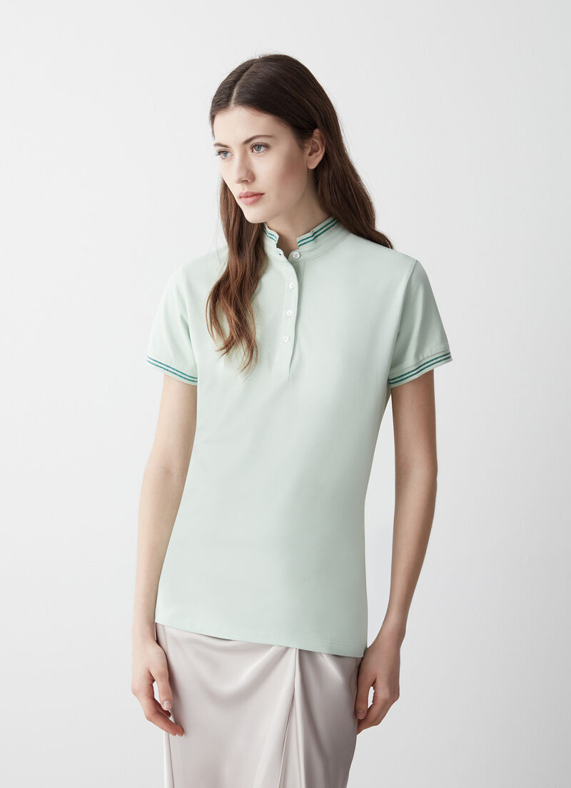 Stretch piqué polo-shirt with ribbed collar