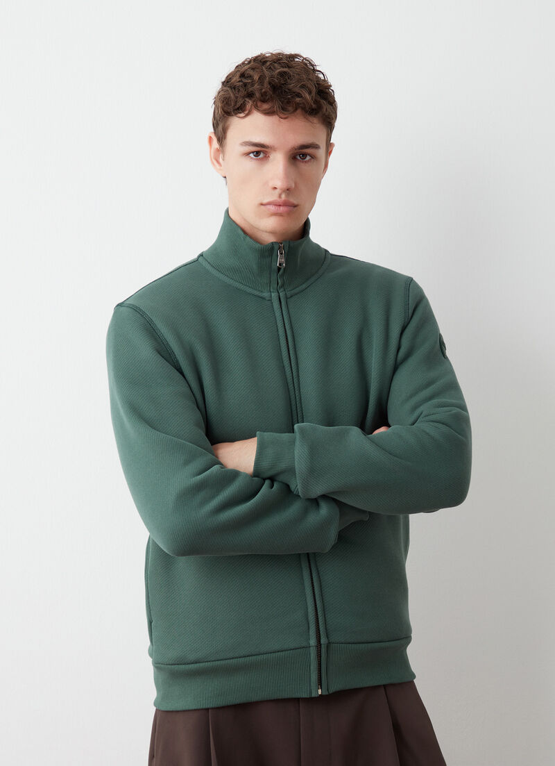 Diagonal-weave sweatshirt with zip