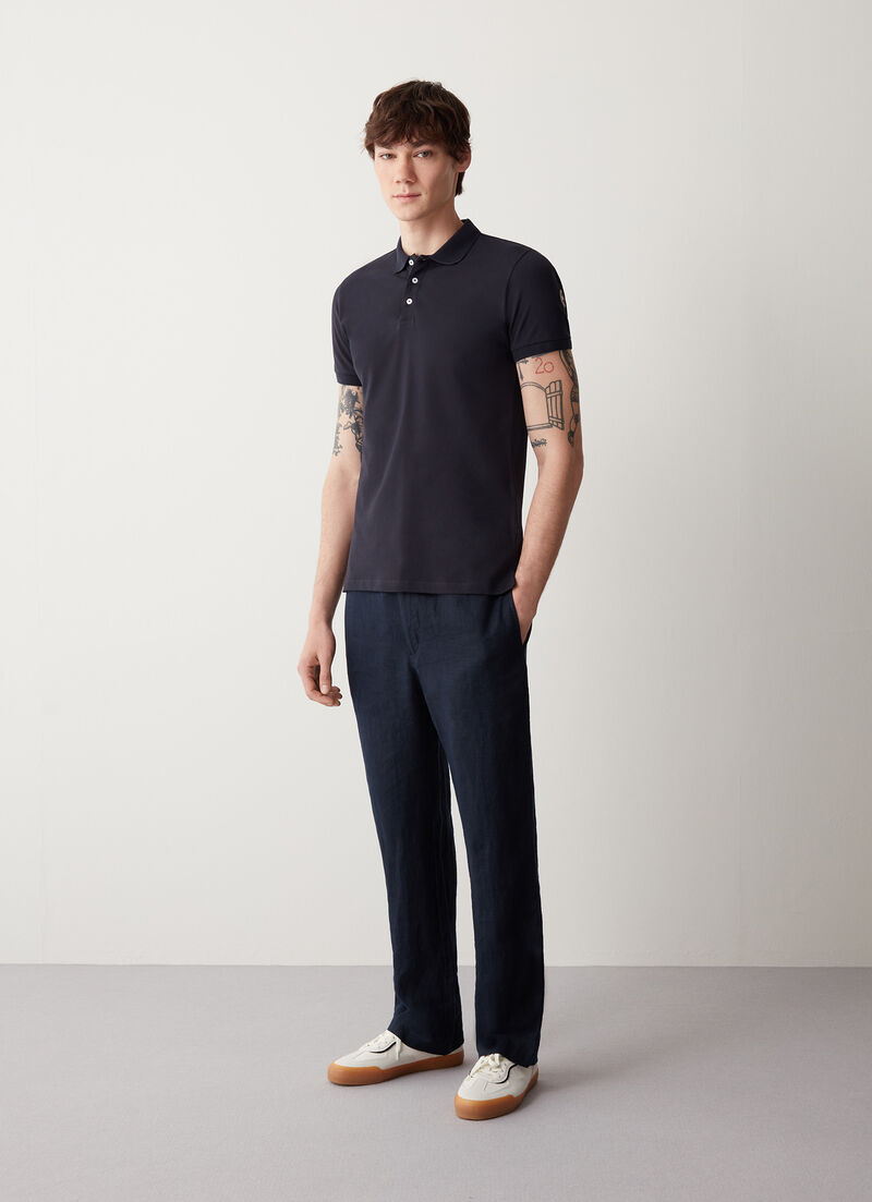 Stretch piqué cotton polo shirt