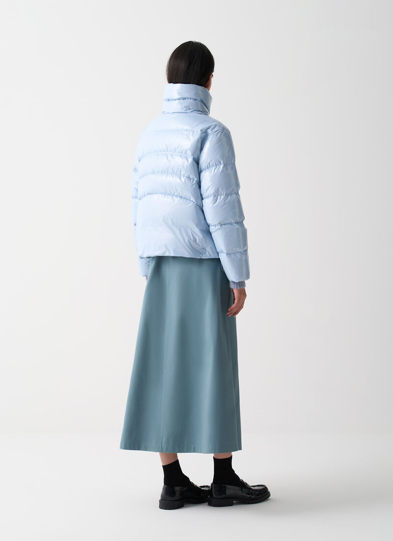 Glossy down jacket with high collar