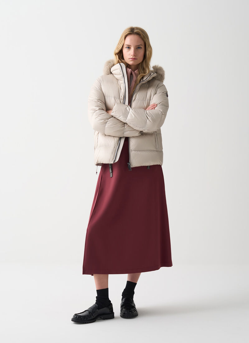 Turtle neck down jacket with faux fur