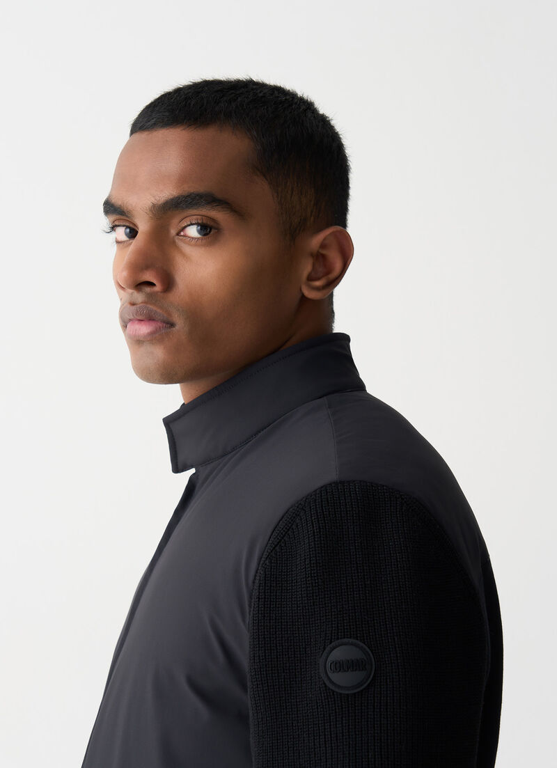 Biker jacket with knit sleeves