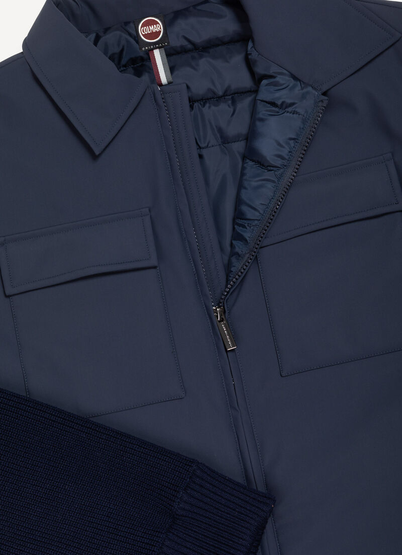 Shirt jacket with knit sleeves