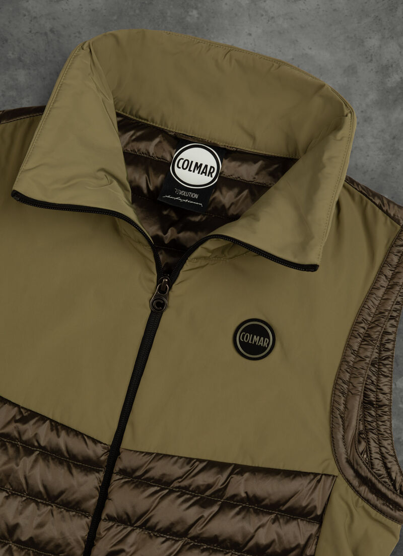 Recycled fabric gilet in a colour-block design