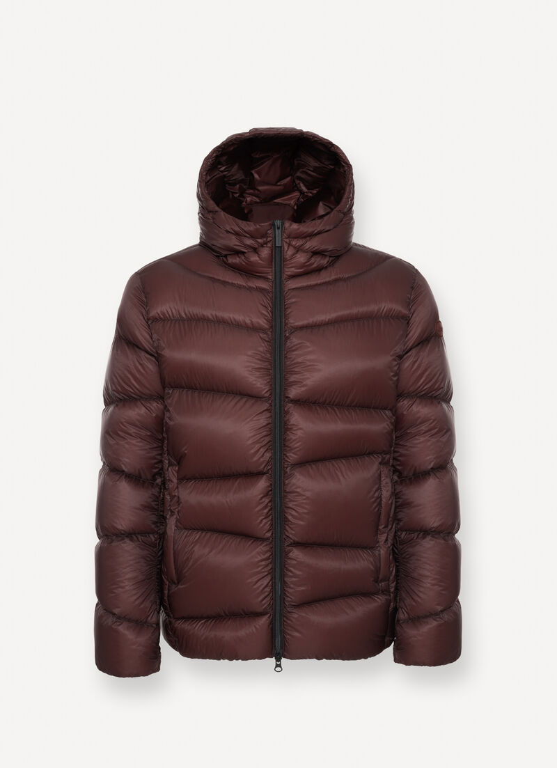 Hooded down jacket with wavy quilting