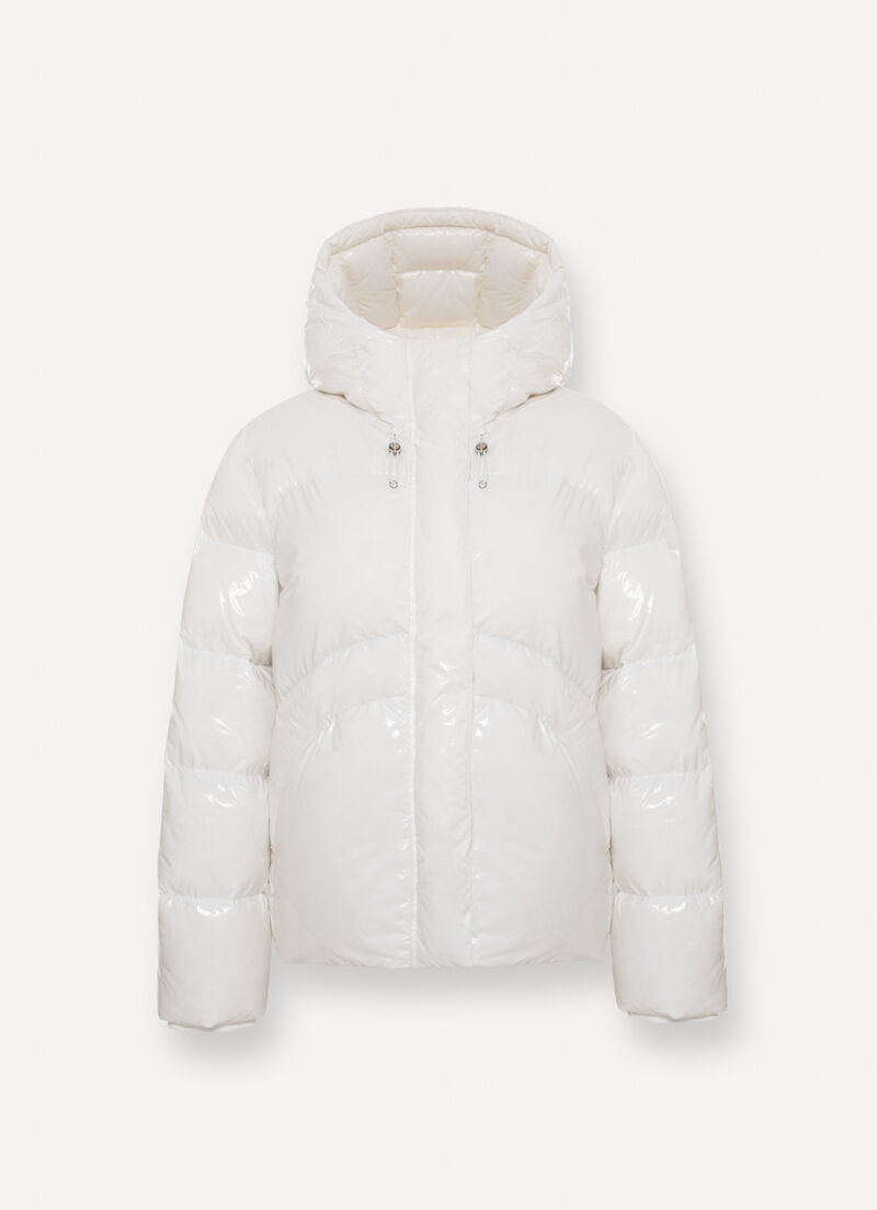 Glossy hooded down jacket