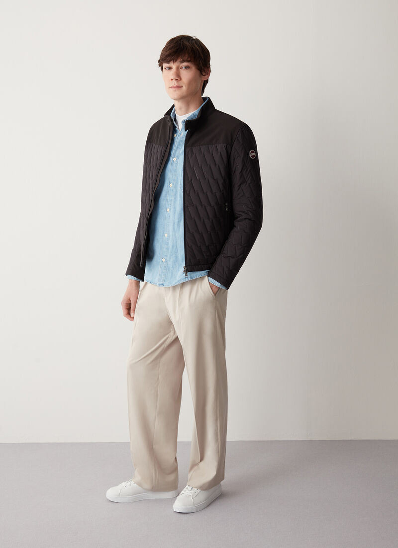 Padded biker jacket with ultrasonic stitching