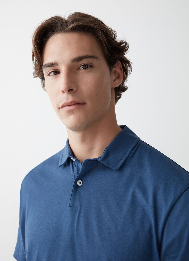 Compact cotton polo shirt with shirt collar