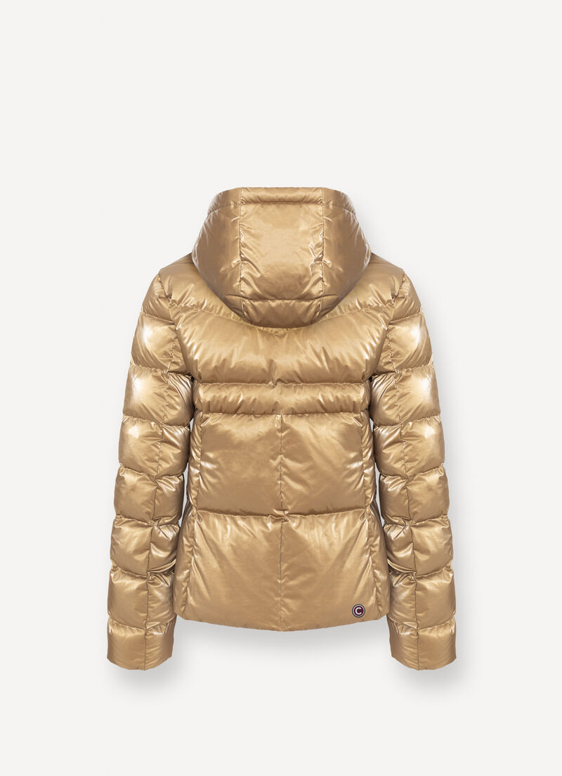 Metallic-effect gold down jacket