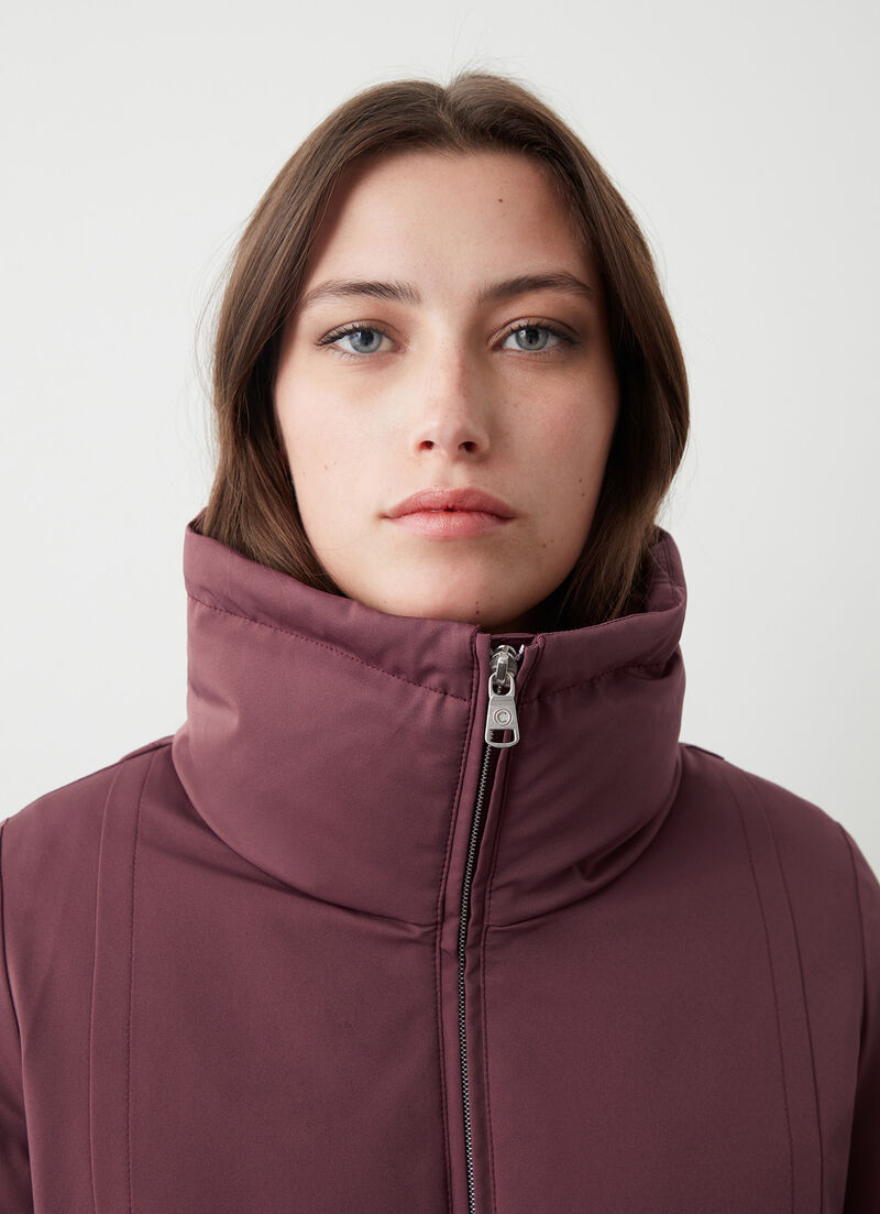 Waterproof fabric down jacket with belt