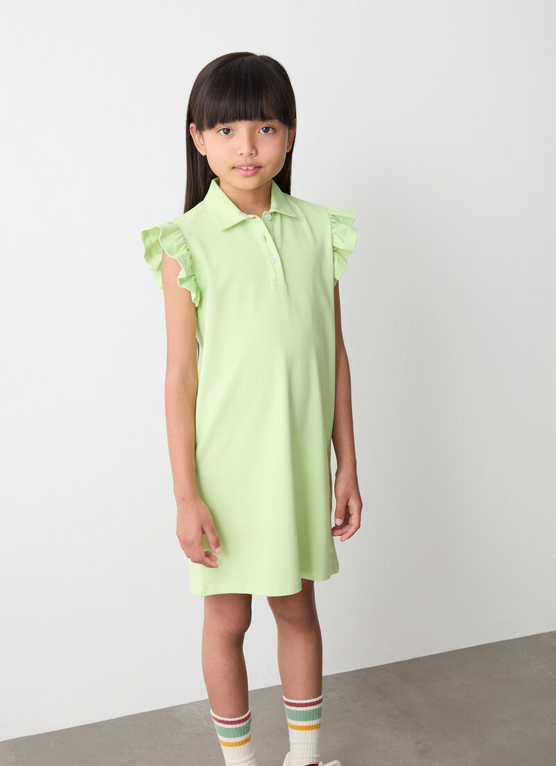 Piqué dress with flounced detailing