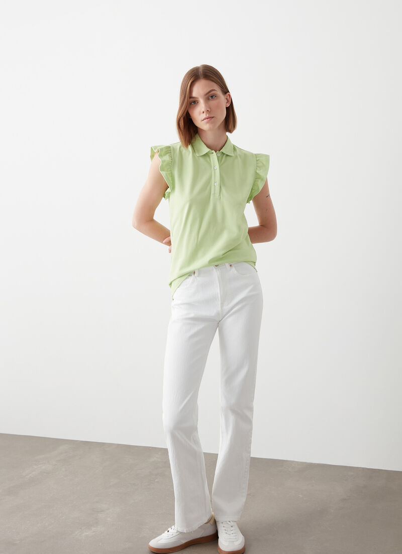 Piqué polo-shirt with ruches