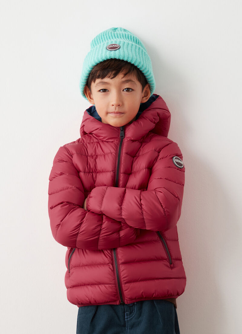 Sporty down jacket with fixed hood