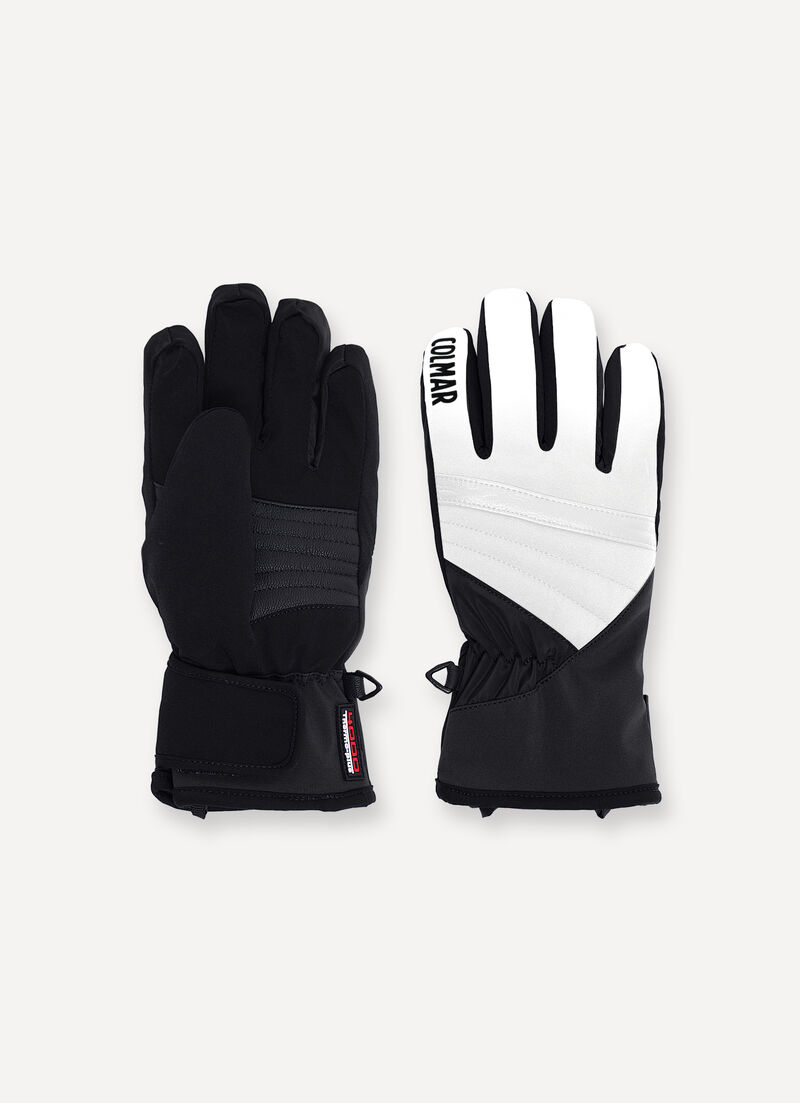 Ski gloves with leather inserts