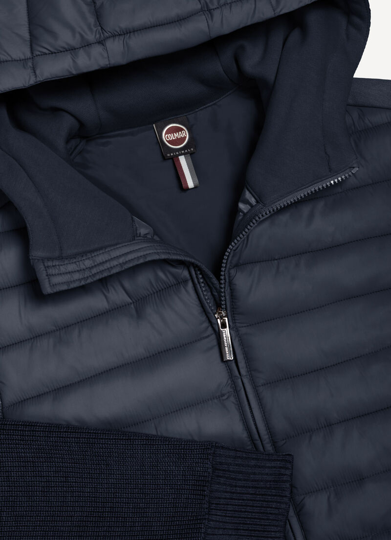 Hooded jacket with knit sleeves