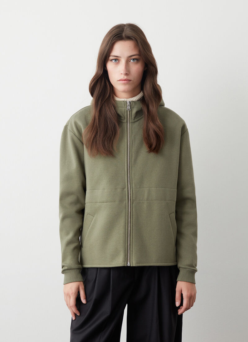 Full-zip sweatshirt with drawstring waist