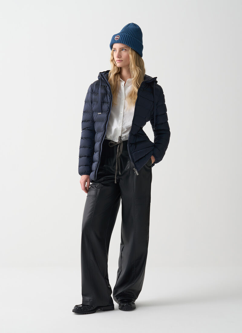 Fitted down jacket with hood