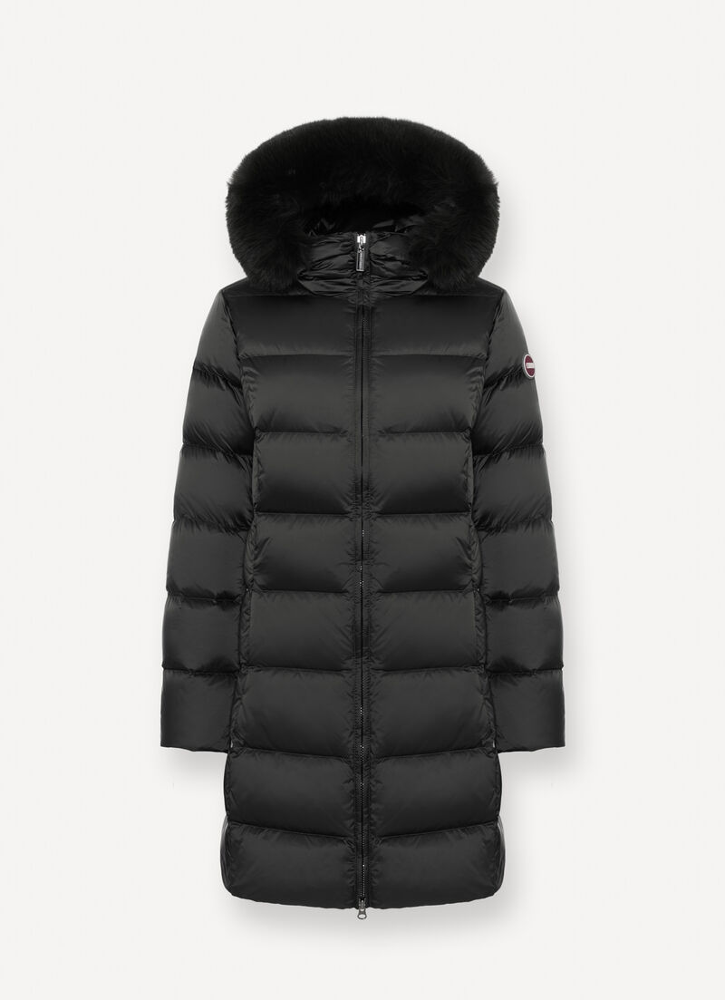 Long down jacket with faux fur