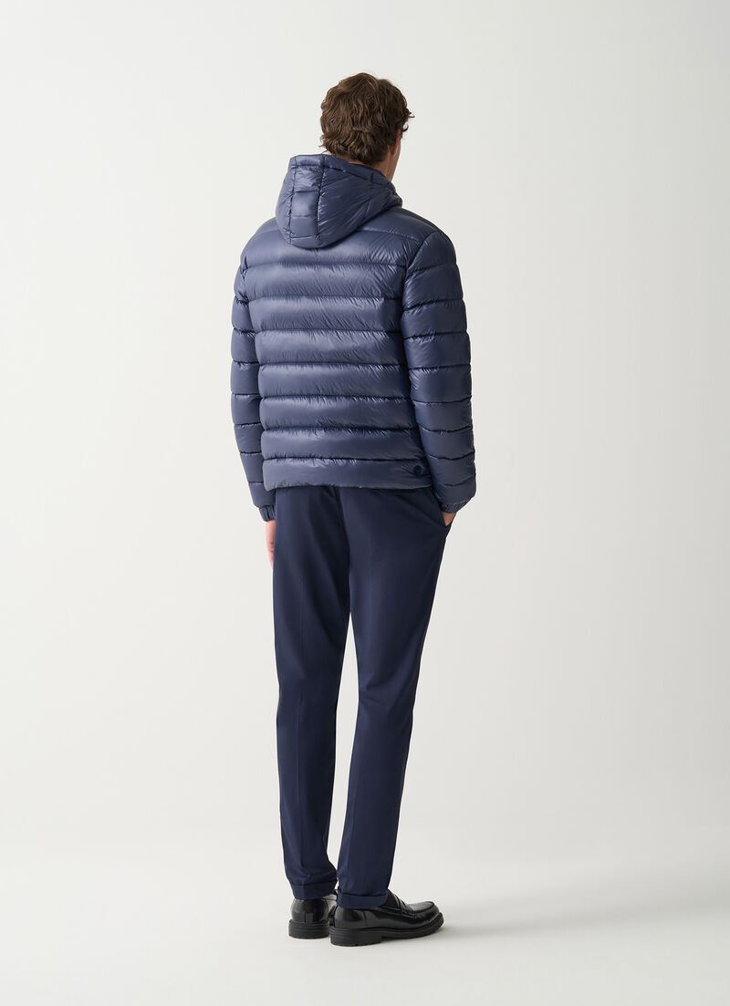 Shiny down jacket with detachable hood