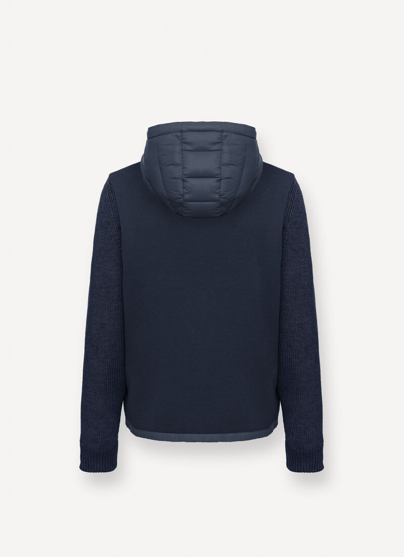 Hooded jacket with knit sleeves