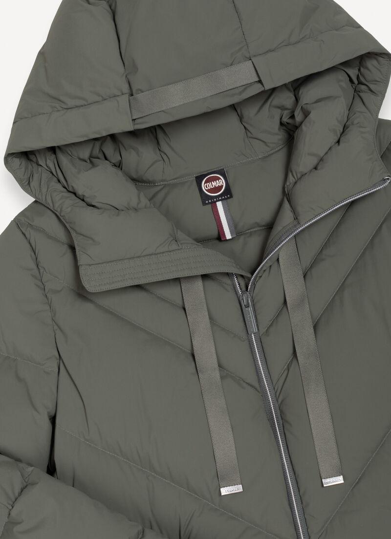 Stretch down jacket with drawstring