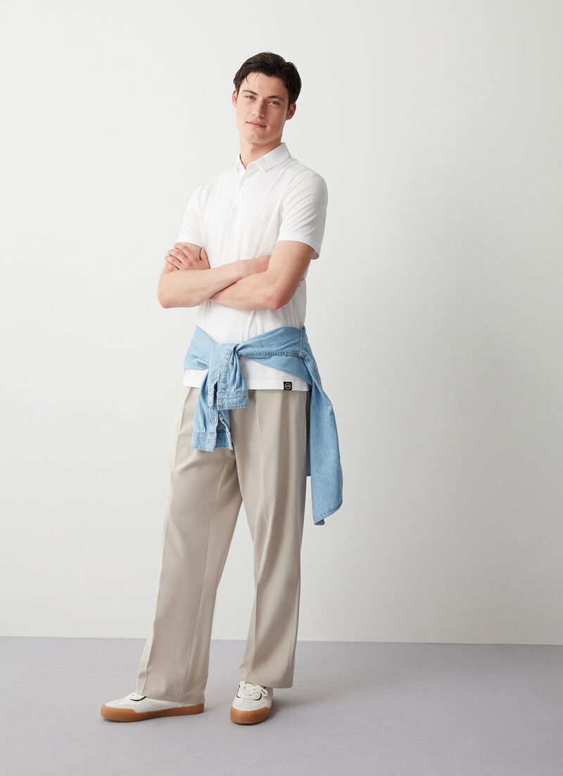 Compact cotton polo shirt with shirt collar