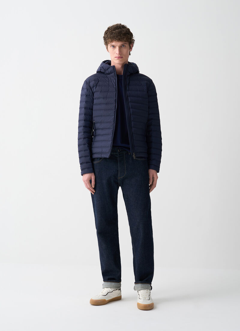 Seamless down jacket with hood