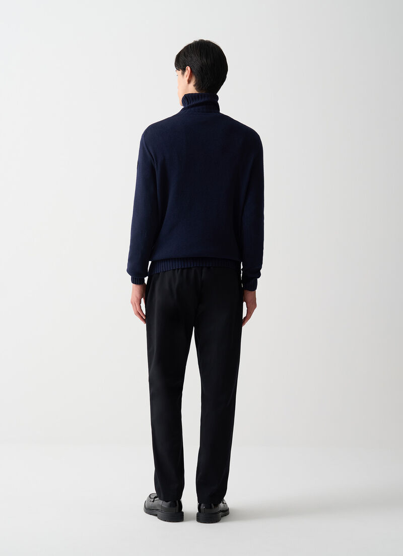 Branded wool polo-neck pullover