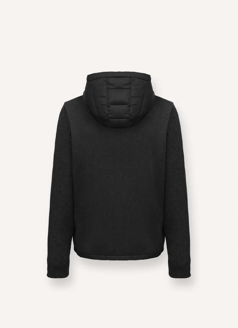 Hooded jacket with knit sleeves