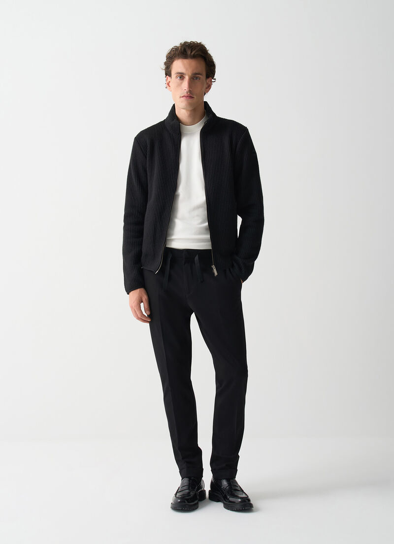 Rib-knit pullover with zip