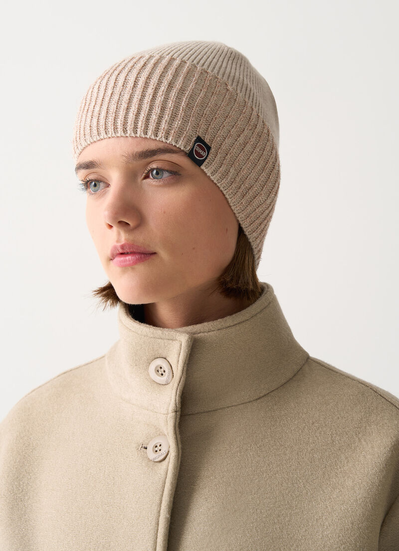 Hat with lurex rib knit