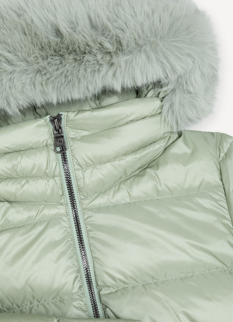 Down jacket with detachable faux fur hood