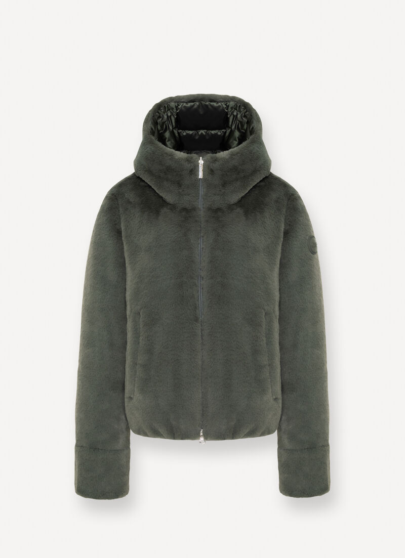 Reversible faux fur down jacket