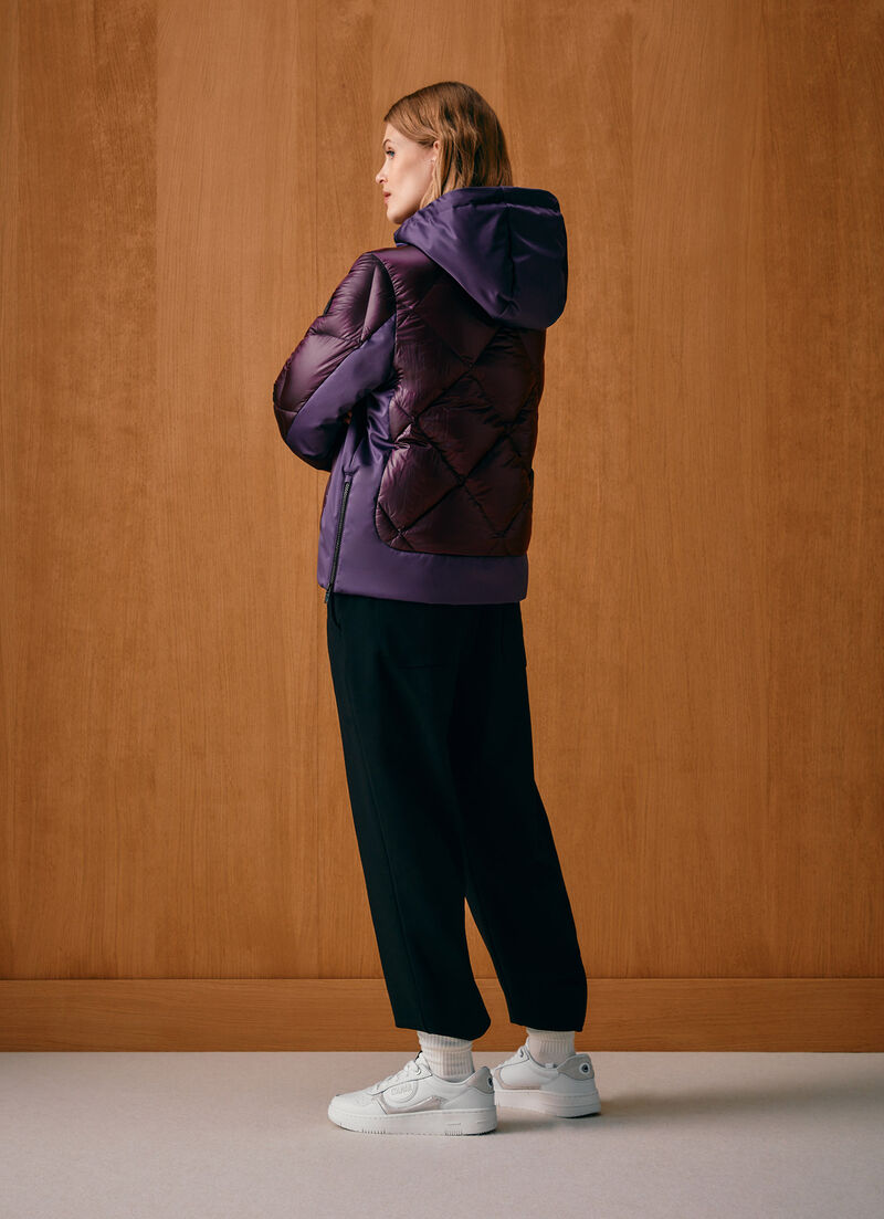 Colour-block down jacket with side zip