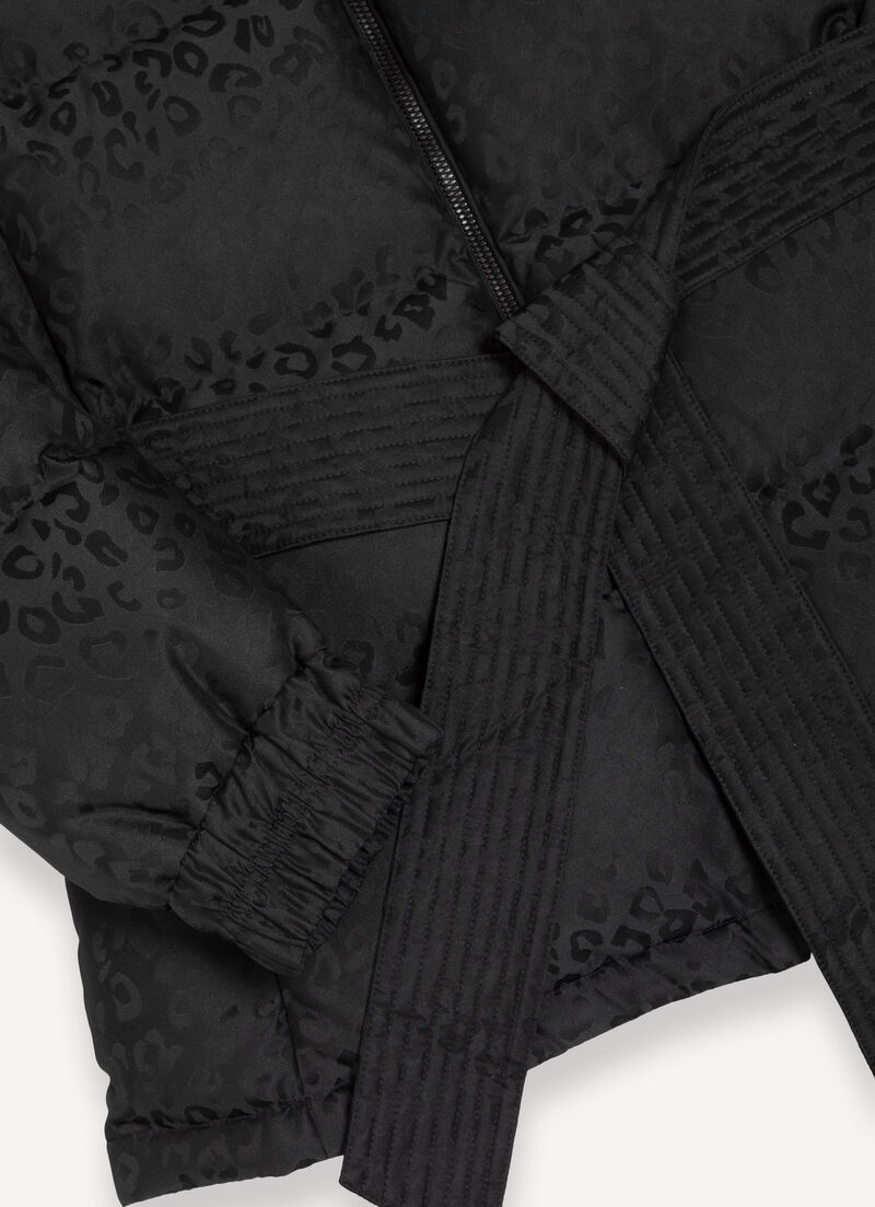 Animal print down jacket with belt