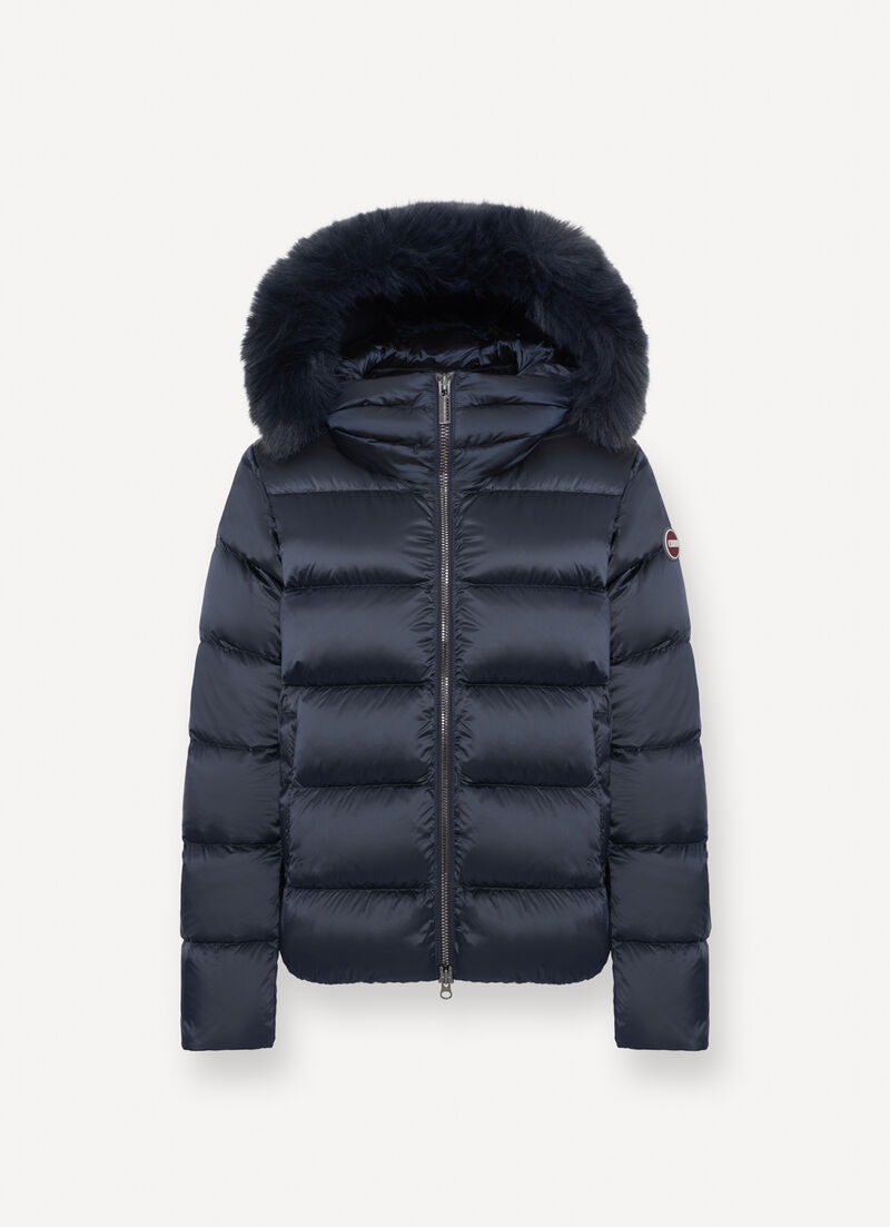 Turtle neck down jacket with faux fur