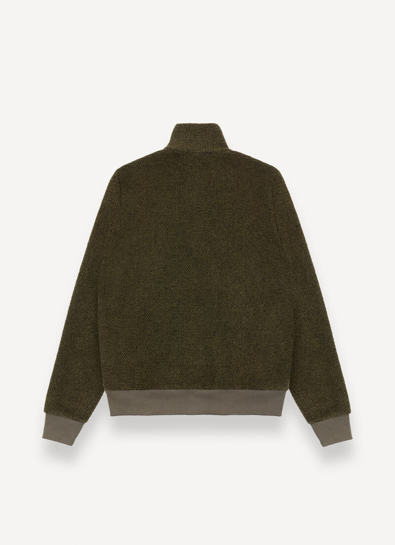 Zip-up wool sweatshirt with knit effect