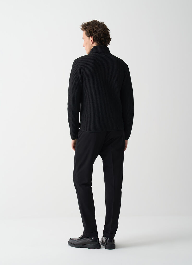 Rib-knit pullover with zip