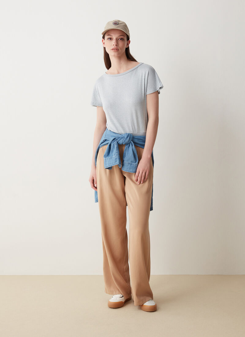 T-shirt with kimono sleeves in viscose blend fabric