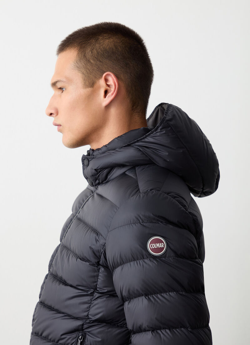 Sporty down jacket with detachable hood