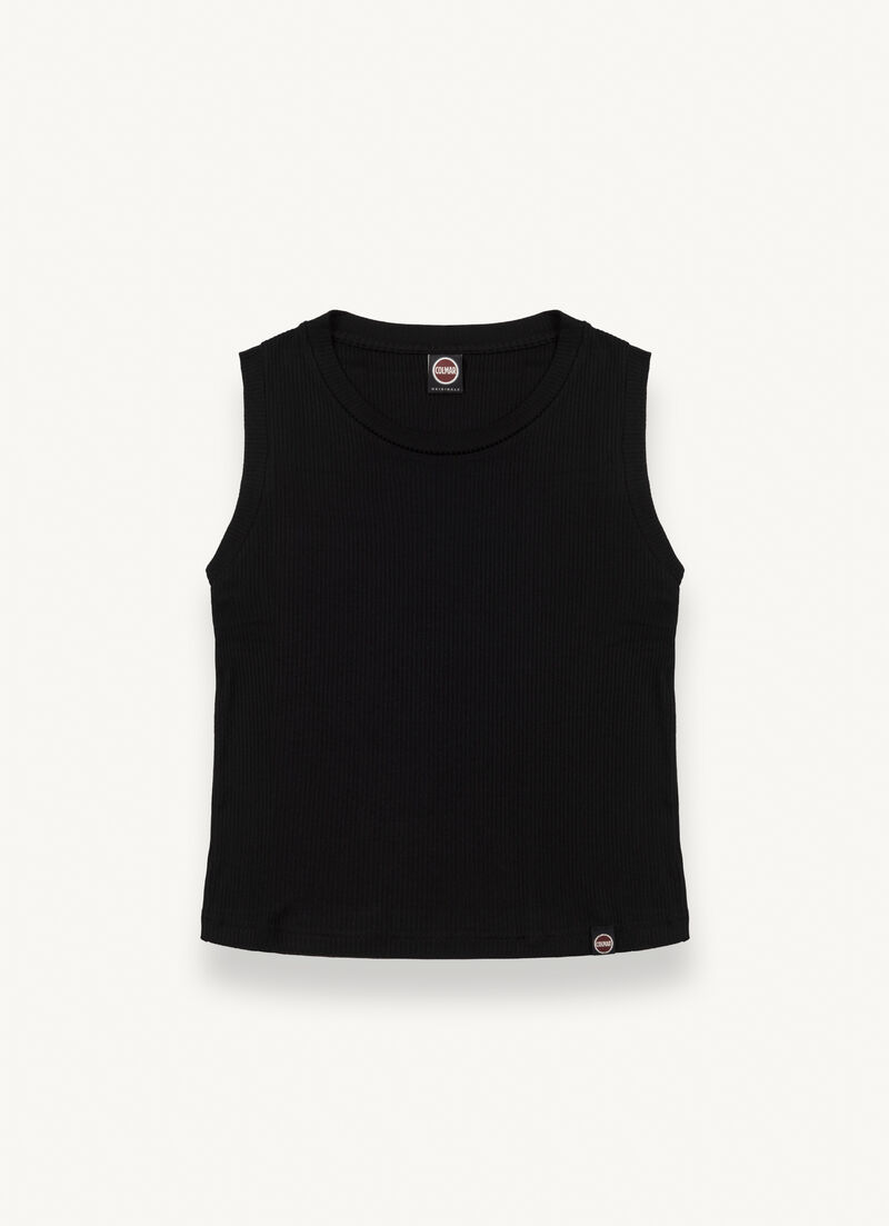 Sleeveless T-shirt in viscose blend fabric