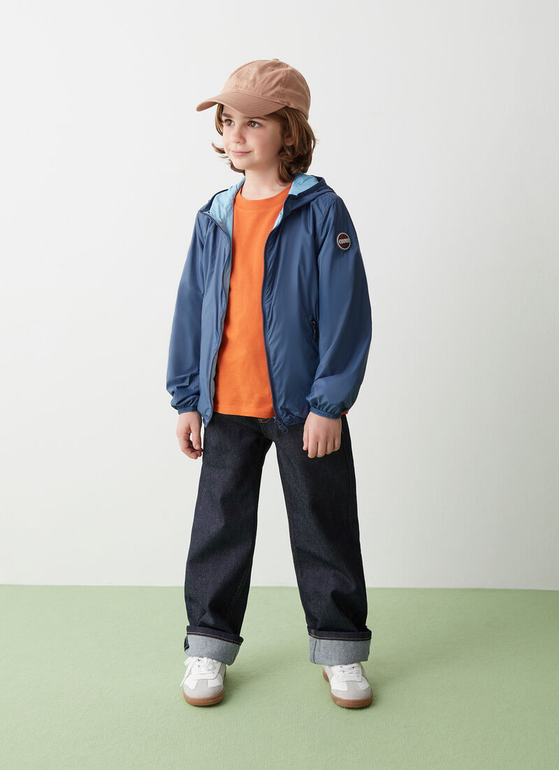 Reversible jacket with hood