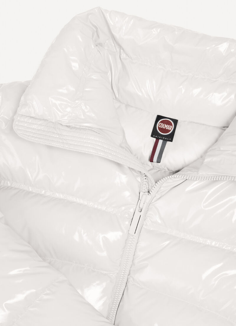 Glossy down jacket with high collar
