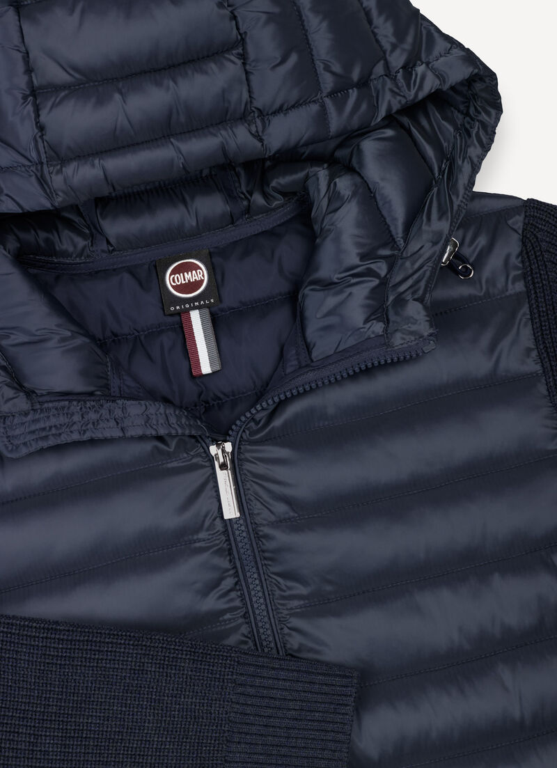 Hooded jacket with knit sleeves