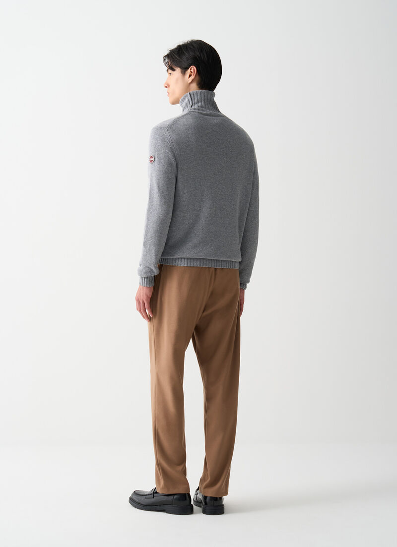 Branded wool polo-neck pullover